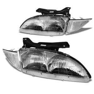 Chrome Housing Clear Lens Reflector Headlight For 95-99 Chevy Cavalier 2DR/4DR-Lighting-BuildFastCar-BFC-FHDL-CHEVCAV004-CHCL1