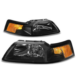 Black Housing Headlight Lamp Light Amber Corner/Reflector For Ford 99-04 Mustang-Lighting-BuildFastCar
