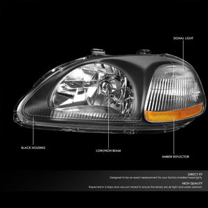Black Housing Clear Lens Reflector Headlight For 96-98 Civic 2/4 Door 6th Gen-Lighting-BuildFastCar