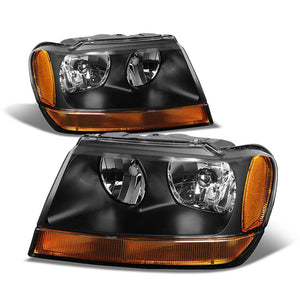 black housing reflector headlight+t2 amber side for jeep 99-04 grand cherokee wj