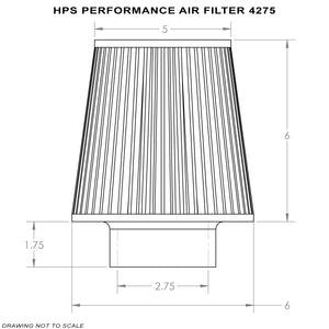 HPS Performance Universal Air Filter HPS-4275, 2.75" ID, 6" Element Length, 7.75" Overall Length HPS-4275-Filter-BuildFastCar