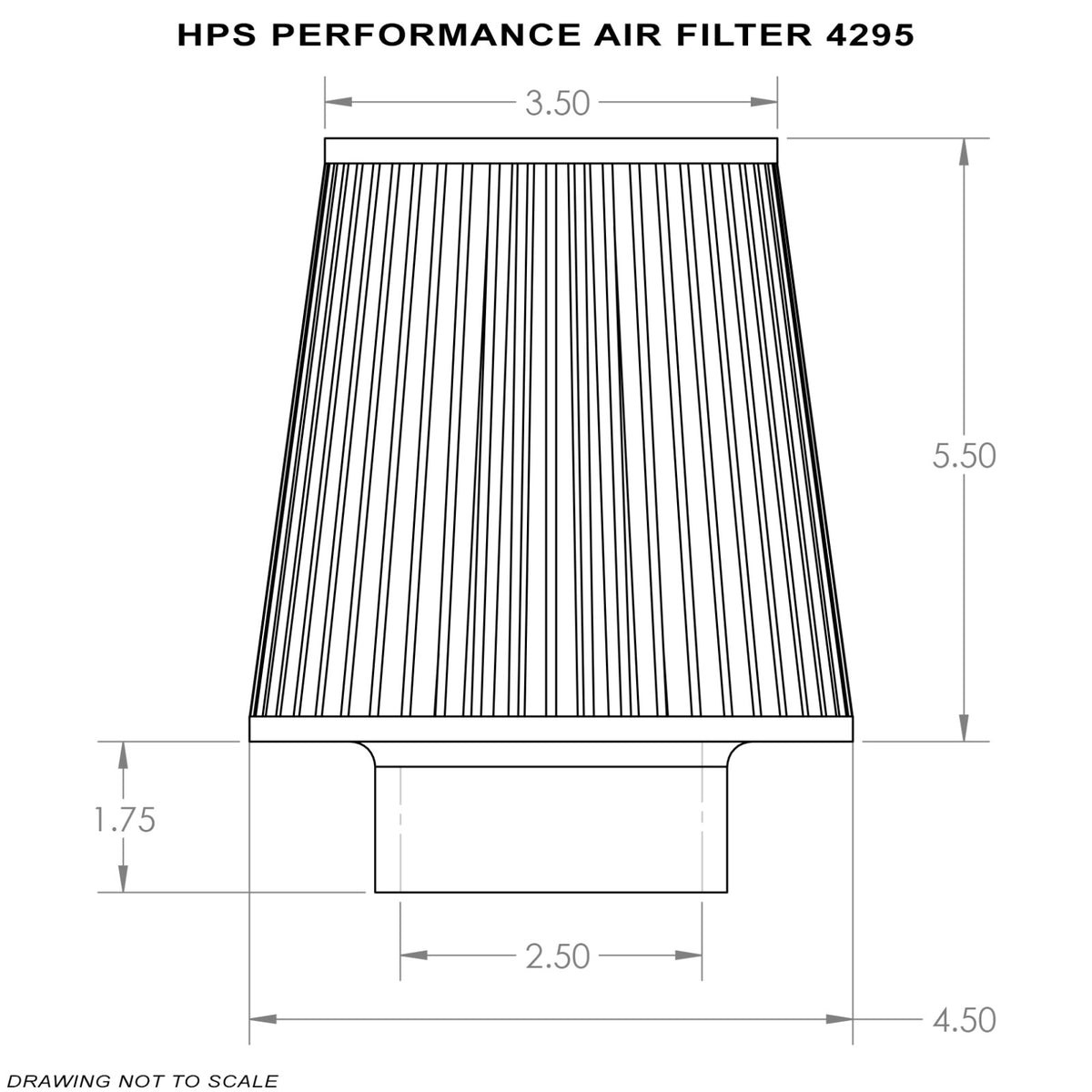 HPS Performance HPS-4295 Air Filter 2.5" ID, 4.5" Base, 3.5" Top, 7.25" Overall Length