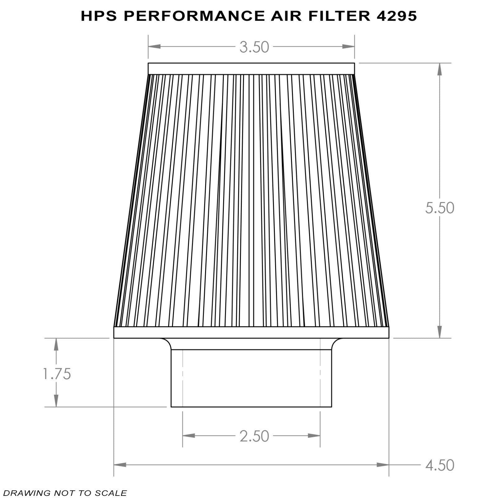 HPS Performance HPS-4295 Air Filter 2.5" ID, 4.5" Base, 3.5" Top, 7.25" Overall Length