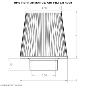 HPS Performance Universal Air Filter 3.5" ID, 9" Element Length, 10.75" Overall Length HPS-4299-Filter-BuildFastCar