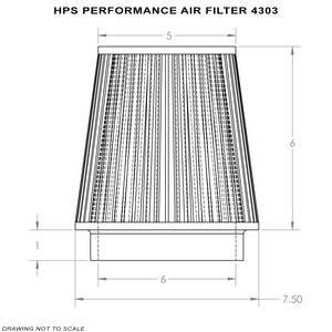 HPS Performance Universal Air Filter 6" ID, 6" Element Length, 7" Overall Length HPS-4303-Filter-BuildFastCar
