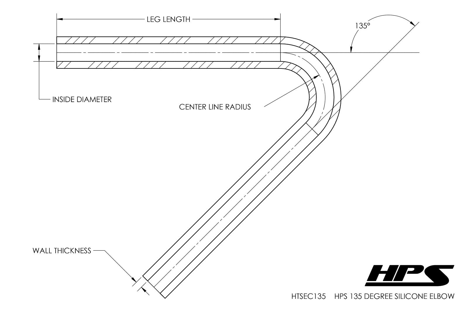HPS 1.75" (45mm) ID Black 4Ply Silicone 135 Degree Elbow Coupler Hose HTSEC135-175-BLK