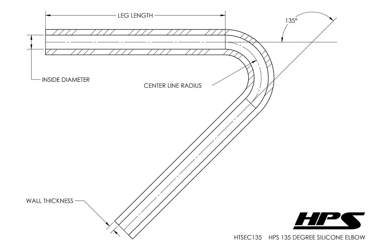 HPS 1" (25mm) ID Black 4Ply Silicone 135 Degree Elbow Coupler Hose HTSEC135-100-BLK