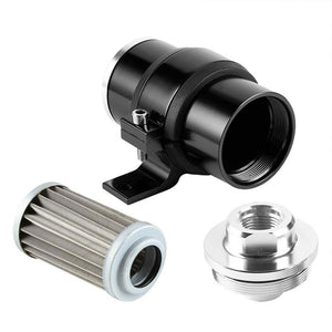 Universal Black 30 Microns Aluminum Reusable Inline Fuel/Oil Filter+Bracket Kit-Performance-BuildFastCar