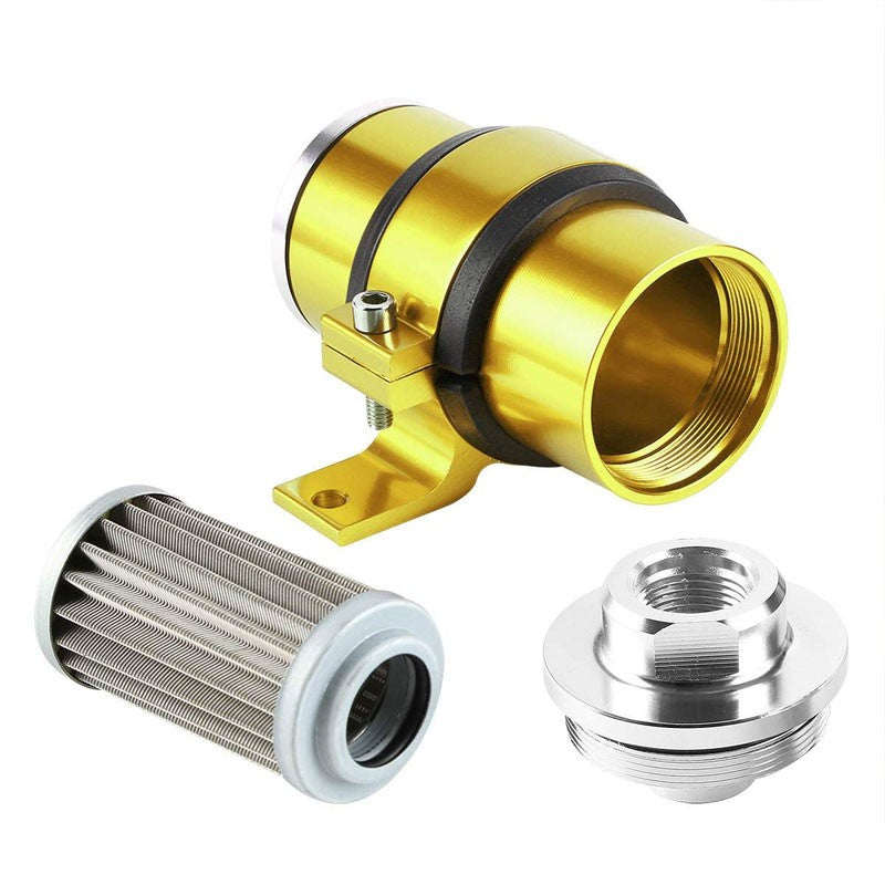 Universal Gold 30 Microns Aluminum Reusable Inline Fuel/Oil Filter+Bracket Kit-Performance-BuildFastCar