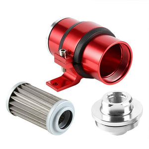 Universal Red 30 Microns Aluminum Reusable Inline Fuel/Oil Filter+Bracket Kit-Performance-BuildFastCar