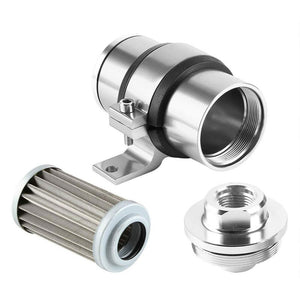 Universal Silver 30 Microns Aluminum Washable Inline Fuel/Oil Filter+Bracket Kit-Performance-BuildFastCar