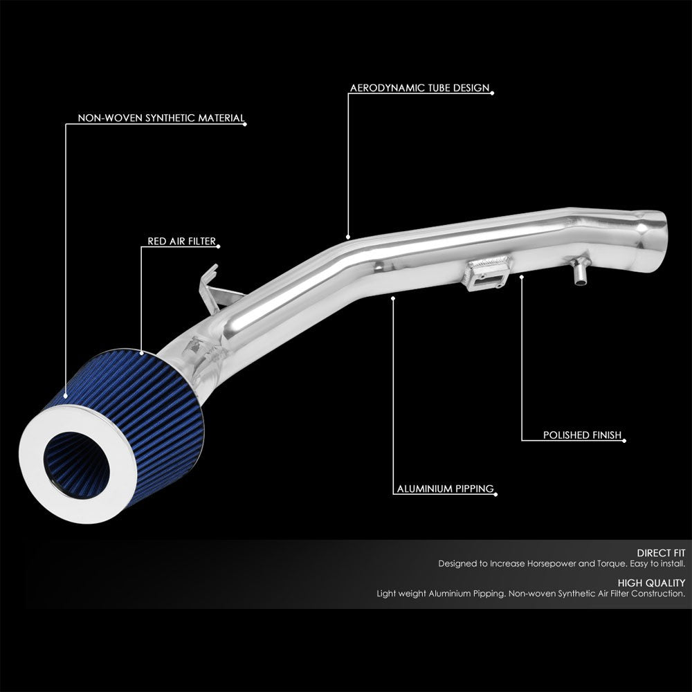 Polish Aluminum/Blue Cone Filter Cold Air Intake For 04-06 Nissan Maxima 3.5L V6