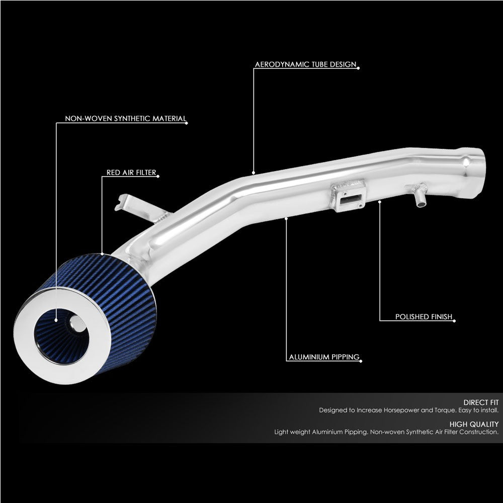 Polish Aluminum/Blue Cone Filter Cold Air Intake For 07-08 Nissan Maxima 3.5L V6
