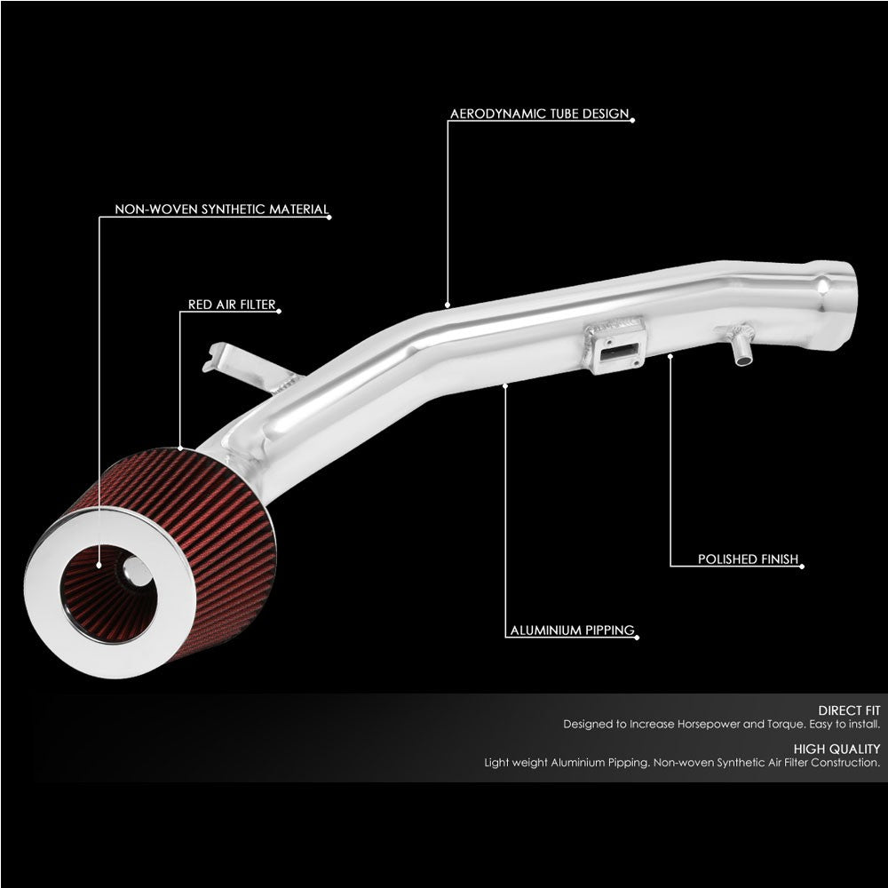 Polish Aluminum/Red Cone Filter Cold Air Intake For 07-08 Nissan Maxima 3.5L V6