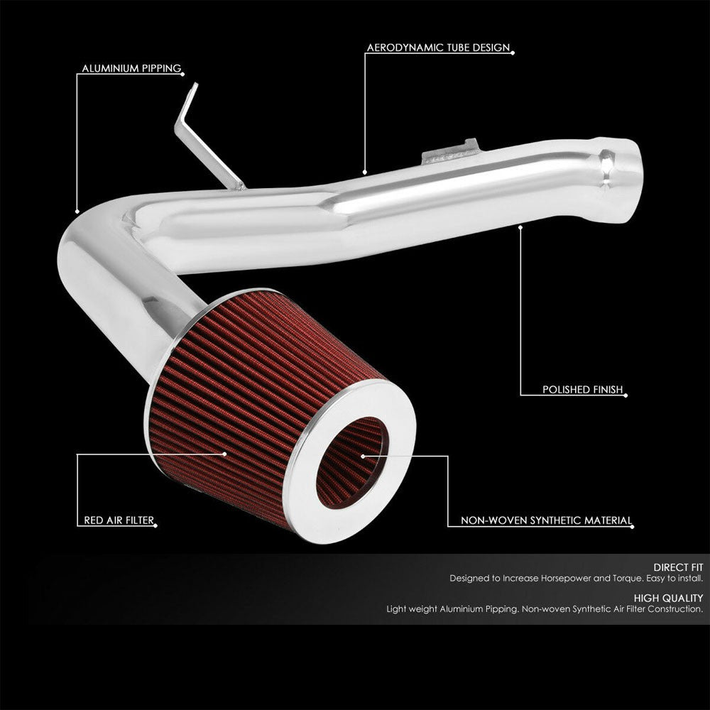 Polish Pipe/Red Cone Filter Cold Air Intake Kit For 02-07 Subaru WRX STI GD GG