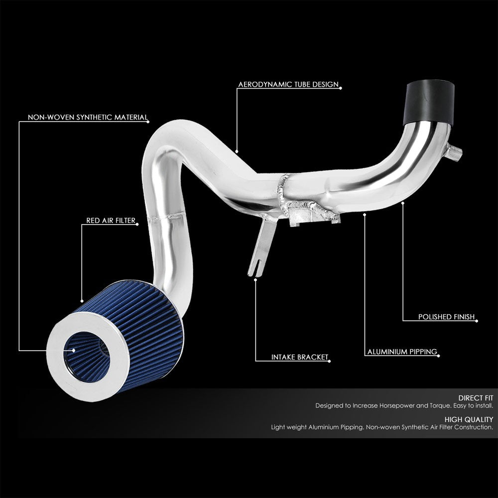 Polish Aluminum/Blue Cone Filter Cold Air Intake Kit For 07-09 Toyota Yaris XP90