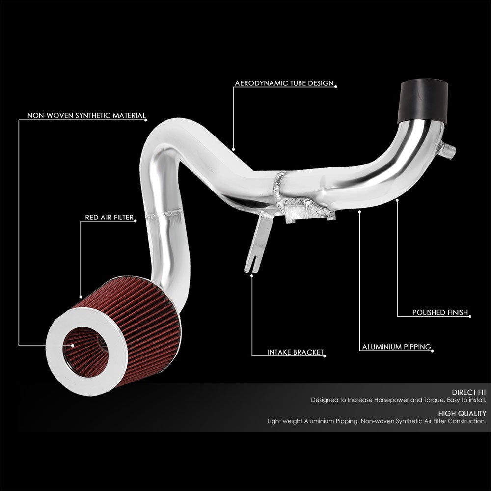 Polish Aluminum/Red Cone Filter Cold Air Intake Kit For 07-09 Toyota Yaris XP90