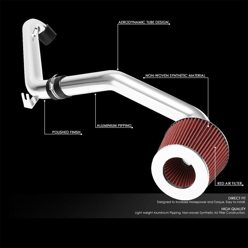 2.50" Polish Pipe Red Cone Filter Cold Air Intake Kit For 96-00 Civic CX DX LX-Performance-BuildFastCar