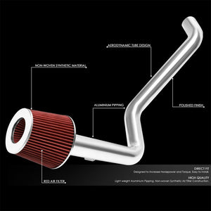 2.50" Polish Pipe Red Cone Filter Cold Air Intake Kit For 98-02 Accord 2.3L L4-Performance-BuildFastCar