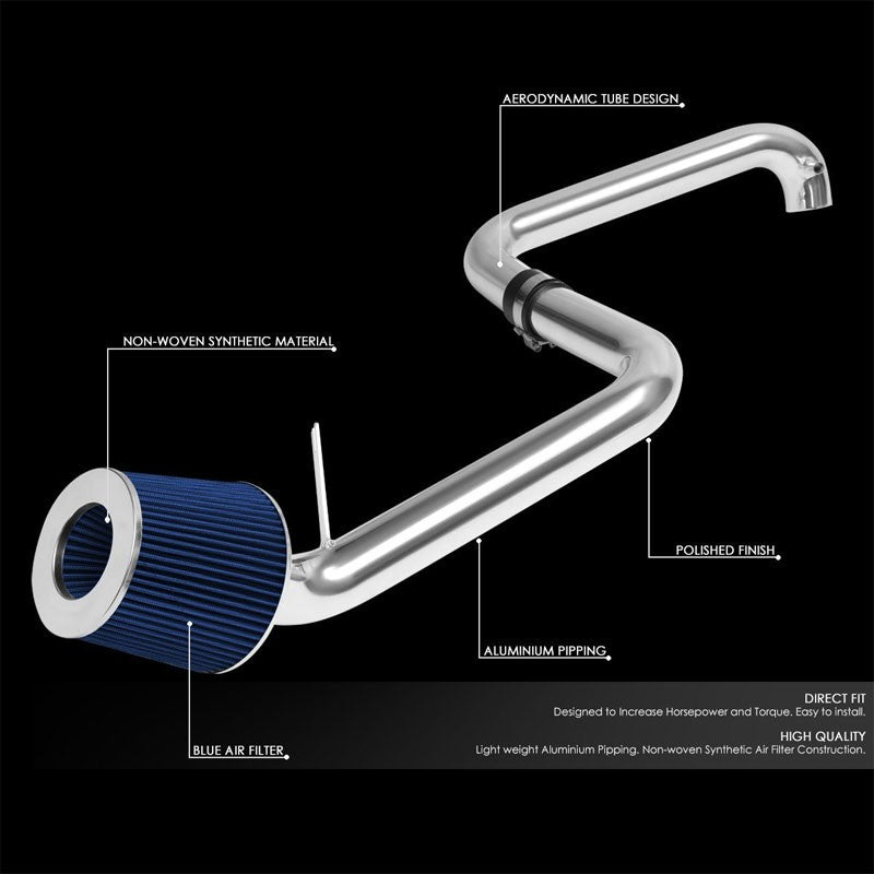 2.50" Polish Pipe Blue Cone Filter Cold Air Intake Kit For 01-05 Civic EX 1.7L-Performance-BuildFastCar