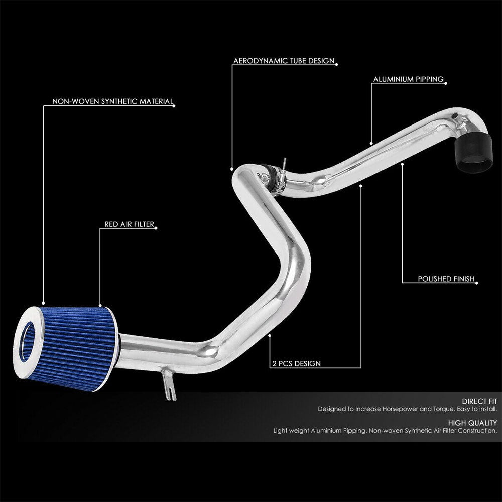 Polish Pipe/Blue Cone Filter Cold Air Intake Kit For 01-05 Civic MT DX LX VP 1.7L EM EU