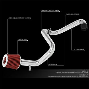 Polish Pipe/Red Cone Filter Cold Air Intake Kit For 01-05 Civic MT DX LX VP 1.7L EM EU