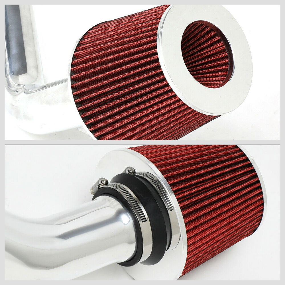 Polish Pipe/Red Cone Filter Cold Air Intake Kit For 01-05 Civic MT DX LX VP 1.7L EM EU