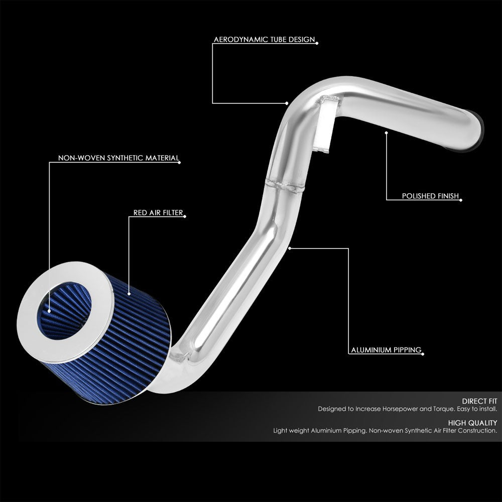 Polish Aluminum/Blue Cone Filter Cold Air Intake Kit For 06-08 Honda Fit