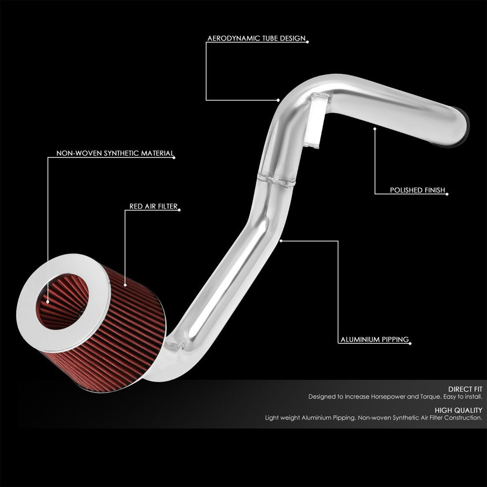Polish Aluminum/Red Cone Filter Cold Air Intake Kit For 06-08 Honda Fit
