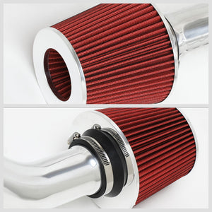 Polish Aluminum/Red Cone Filter Cold Air Intake Kit For 06-08 Honda Fit