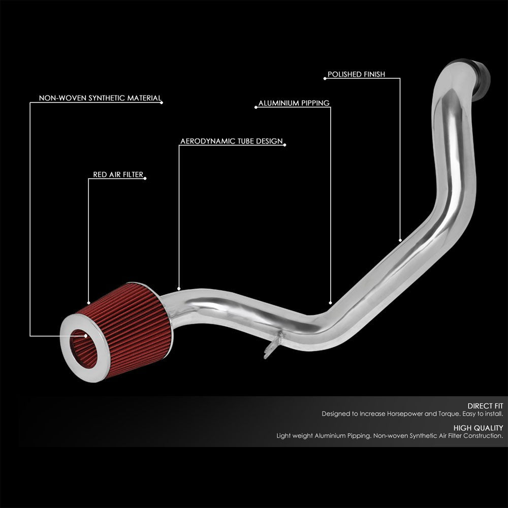 Polish Aluminum/Red Filter Cold Air Intake Kit For 94-01 Acura Integra 1.8L GS-R