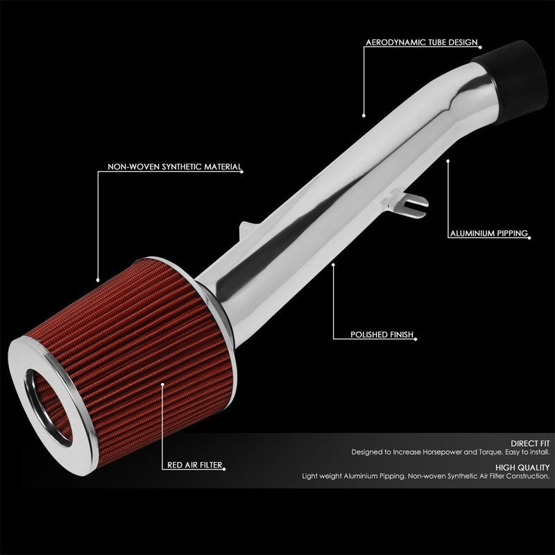 Polish Pipe Red Dry Cone Filter Shortram Air Intake Kit For 03-06 Infiniti G35-Performance-BuildFastCar