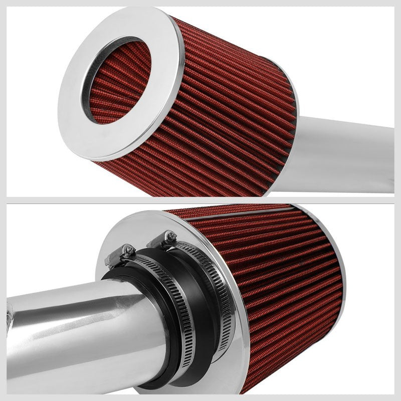 Polish Pipe Red Dry Cone Filter Shortram Air Intake Kit For 03-06 Infiniti G35-Performance-BuildFastCar