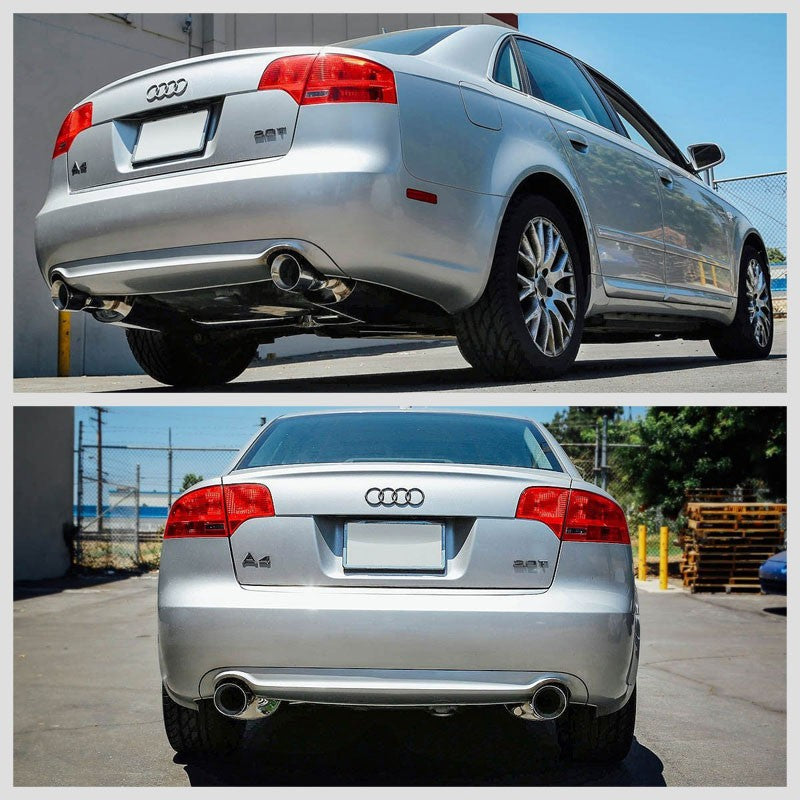 4" Dual Round Slant Roll Muffler Tip Exhaust Catback System For 03-08 A4 DOHC-Performance-BuildFastCar