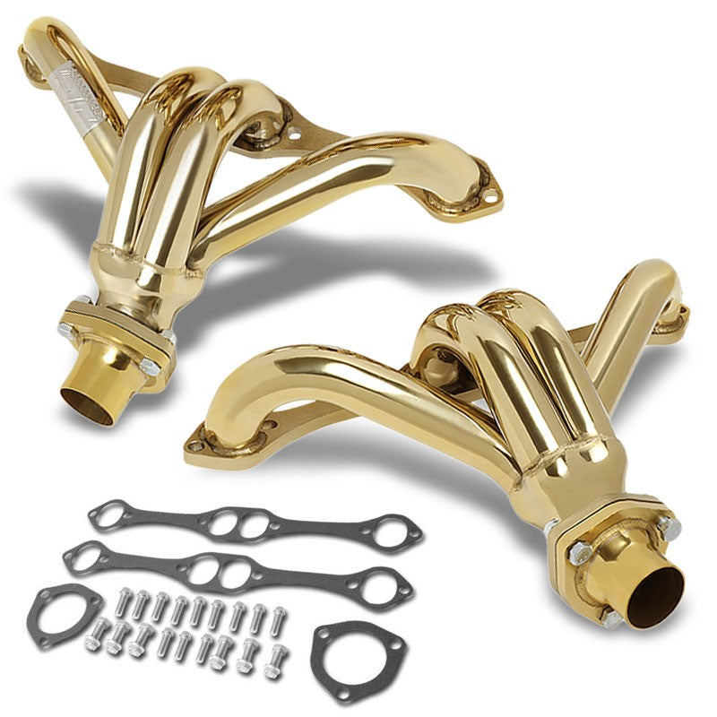 J2 Gold Exhaust Header For 66-96 Chevy/GMC Small Block SBC V8 305 327 350 400