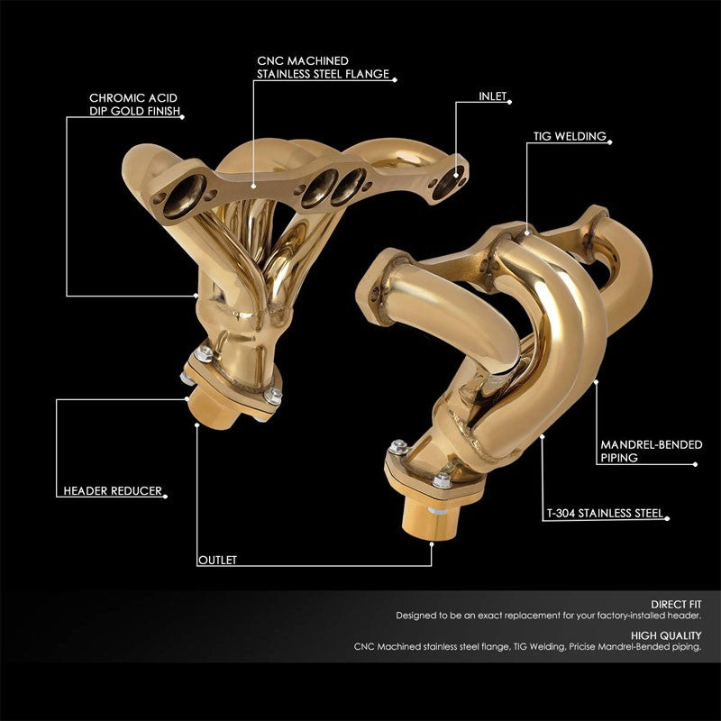 J2 Gold Exhaust Header For 66-96 Chevy/GMC Small Block SBC V8 305 327 350 400