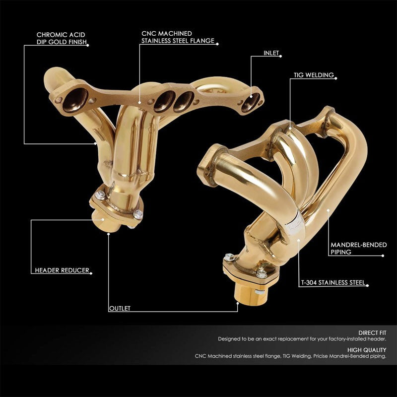 J2 Gold Small Block Hugger Exhaust Header For 66-96 Chevy SBC 305 327 350 400