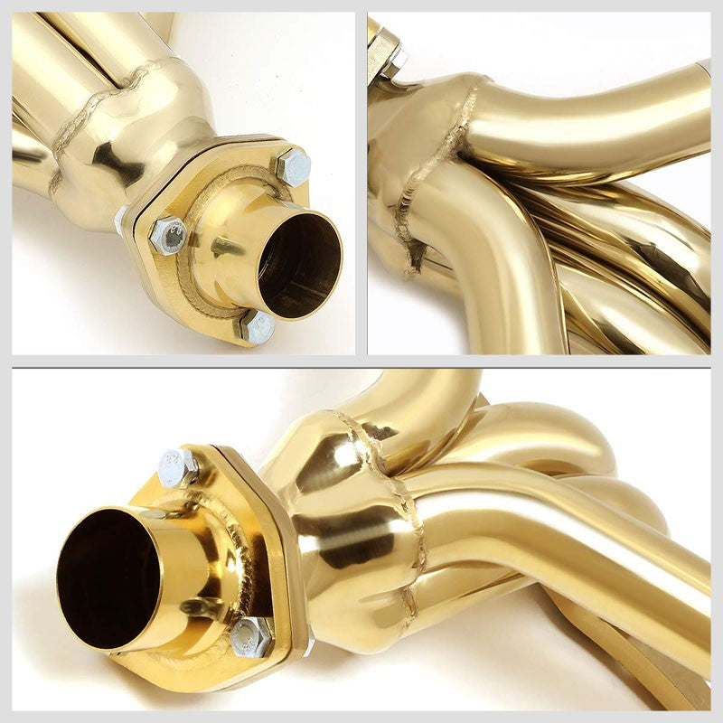 J2 Gold Small Block Hugger Exhaust Header For 66-96 Chevy SBC 305 327 350 400