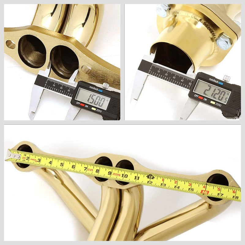 J2 Gold Small Block Hugger Exhaust Header For 66-96 Chevy SBC 305 327 350 400