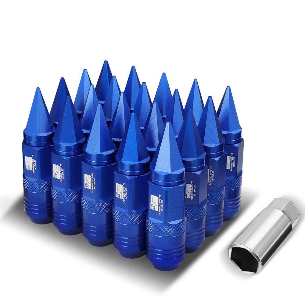 J2 20PCs Blue M12x1.25 Open / Closed End Spike 81mm Tall Lug Nuts J2-LN-T7-029-125-BL