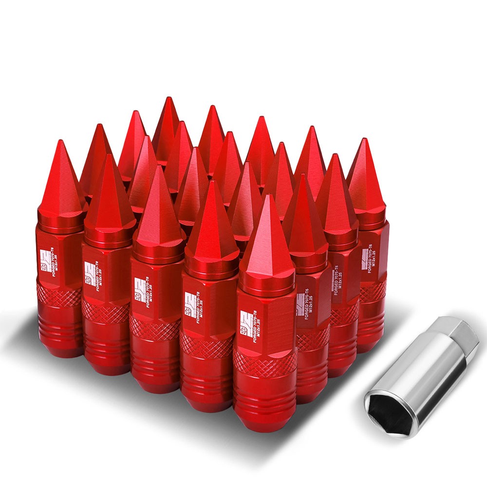 J2 20PCs Red M12x1.25 Open / Closed End Spike 81mm Tall Lug Nuts J2-LN-T7-029-125-RD