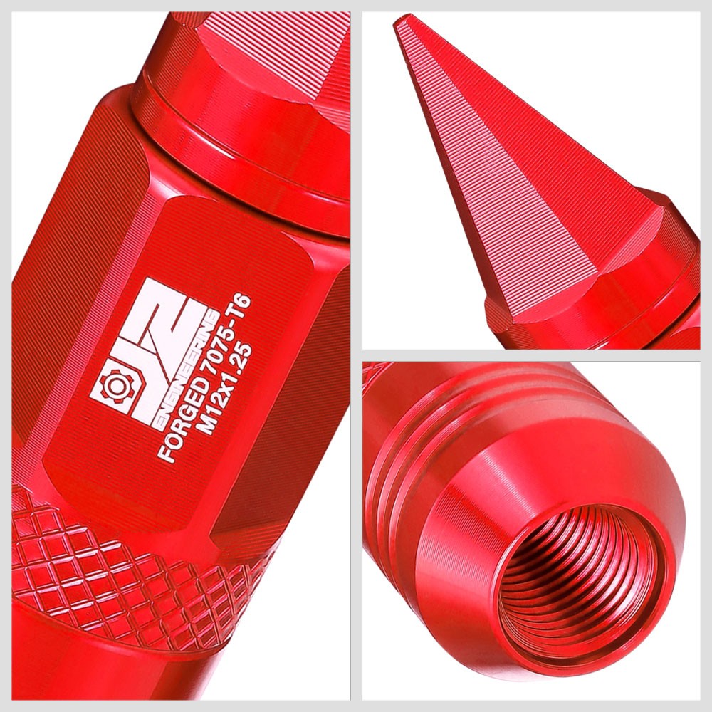 J2 20PCs Red M12x1.25 Open / Closed End Spike 81mm Tall Lug Nuts J2-LN-T7-029-125-RD