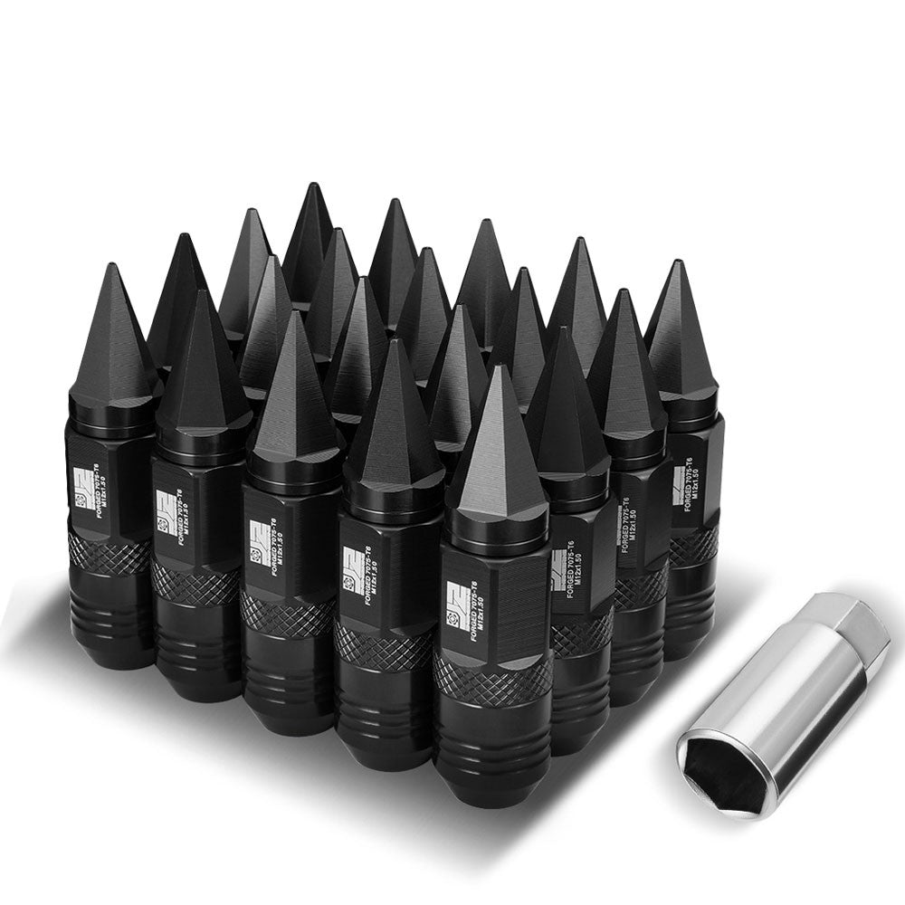 J2 20PCs Black M12x1.5 Open / Closed End Spike 81mm Tall Lug Nuts J2-LN-T7-029-15-BK