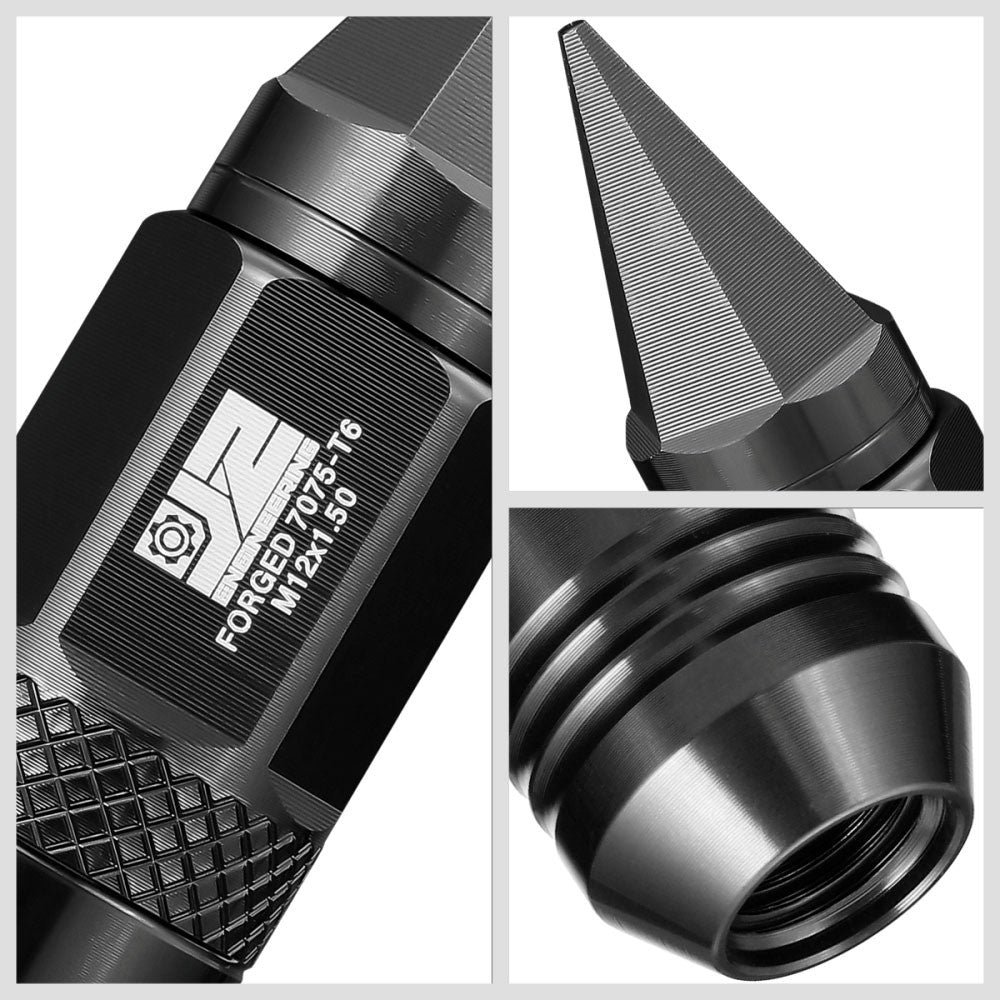 J2 20PCs Black M12x1.5 Open / Closed End Spike 81mm Tall Lug Nuts J2-LN-T7-029-15-BK