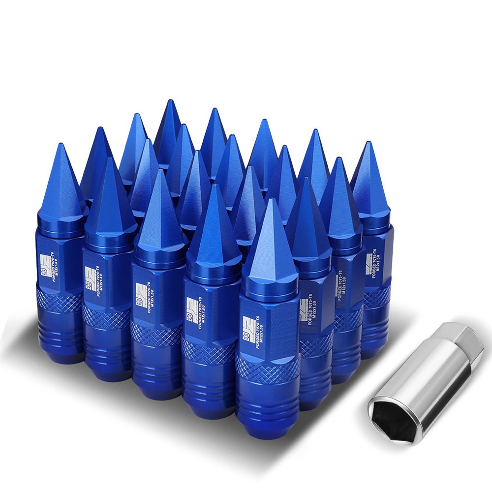 J2 20PCs Blue M12x1.5 Open / Closed End Spike 81mm Tall Lug Nuts J2-LN-T7-029-15-BL