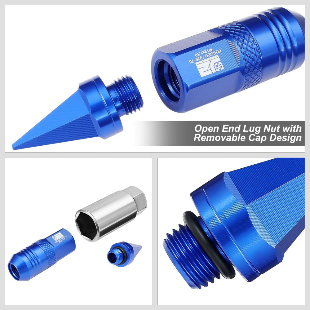 J2 20PCs Blue M12x1.5 Open / Closed End Spike 81mm Tall Lug Nuts J2-LN-T7-029-15-BL
