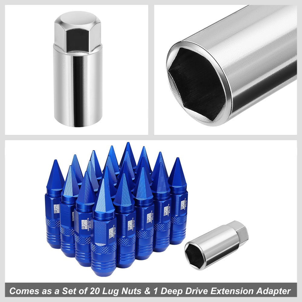 J2 20PCs Blue M12x1.5 Open / Closed End Spike 81mm Tall Lug Nuts J2-LN-T7-029-15-BL