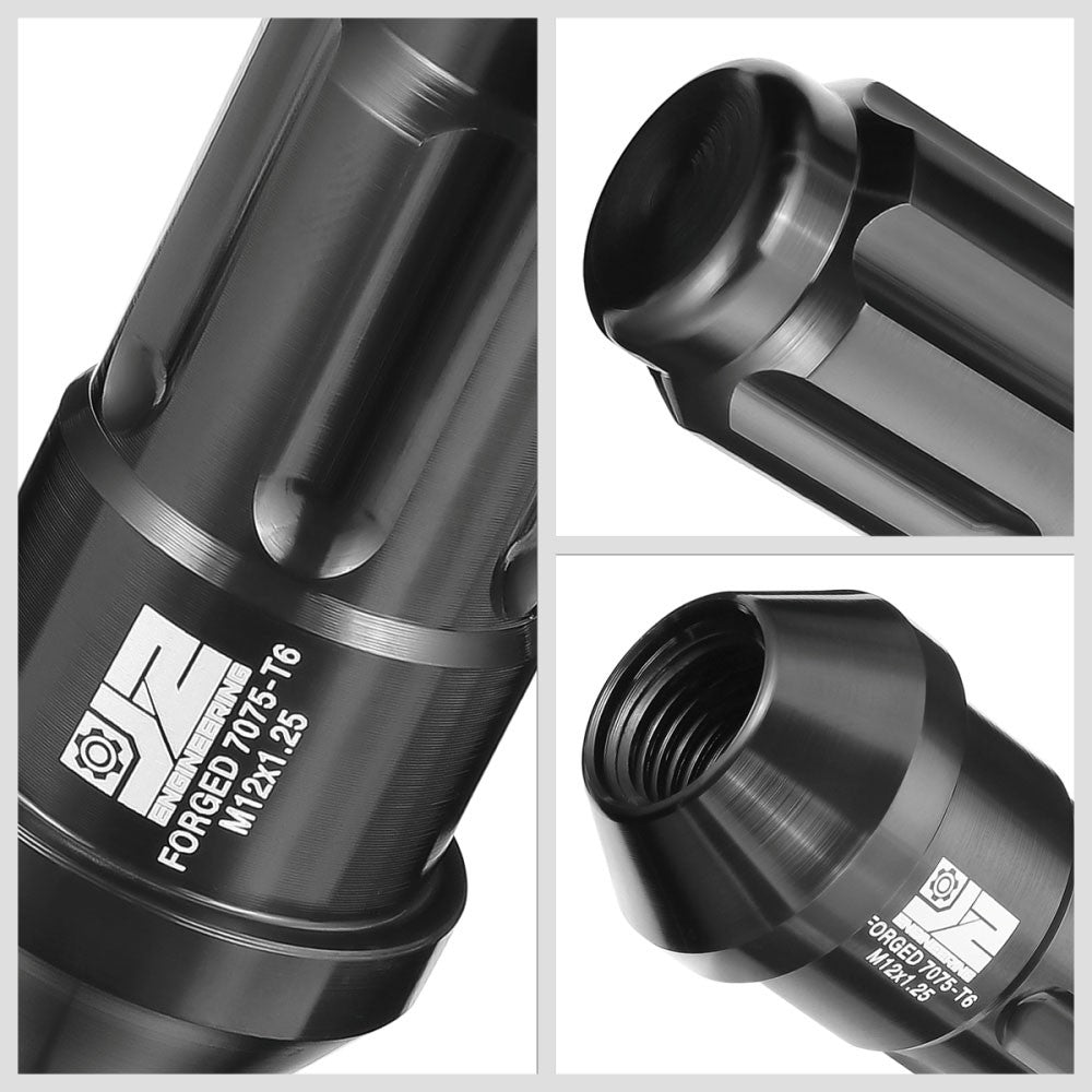 J2 20PCs Black M12x1.25 Closed End Spline Drive 50mm Tall  Lug Nuts J2-LN-T7-035-125-BK