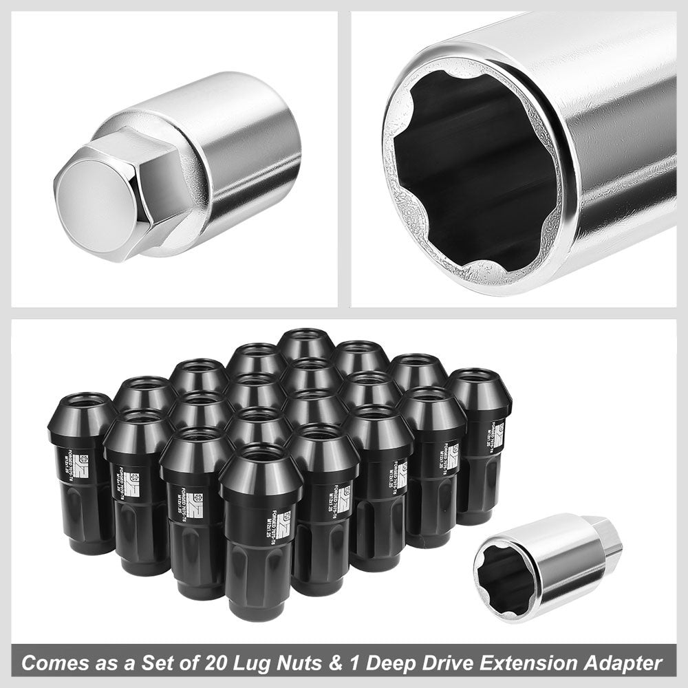 J2 20PCs Black M12x1.25 Closed End Spline Drive 50mm Tall  Lug Nuts J2-LN-T7-035-125-BK