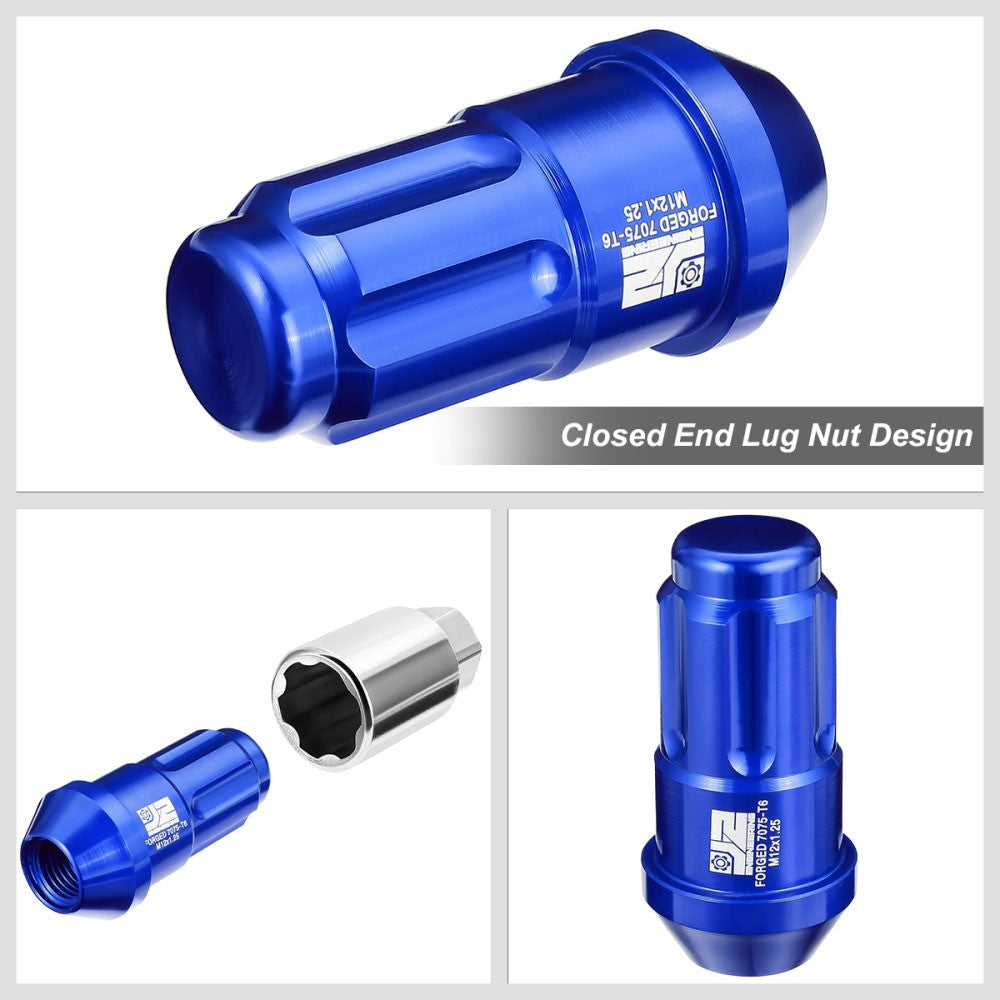J2 20PCs Blue M12x1.25 Closed End Spline Drive 50mm Tall  Lug Nuts J2-LN-T7-035-125-BL